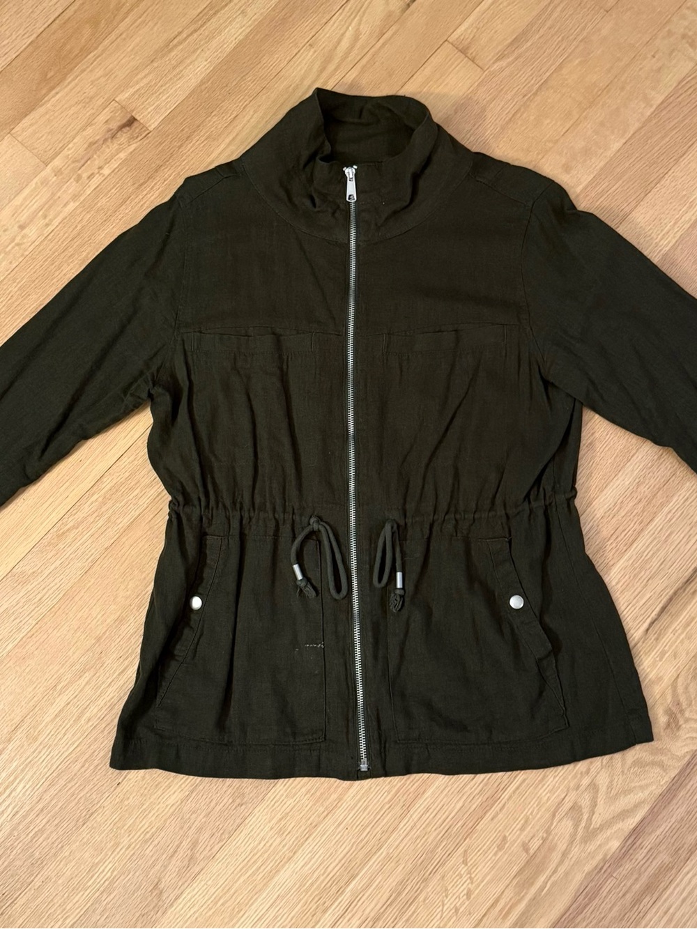 Old Navy Olive Utility Drawstring Zip Jacket